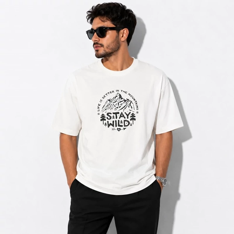 تیشرت مردانه سفید STAY WILD