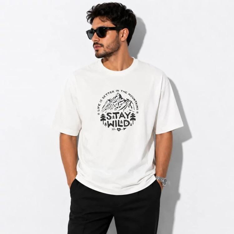 تیشرت مردانه سفید STAY WILD