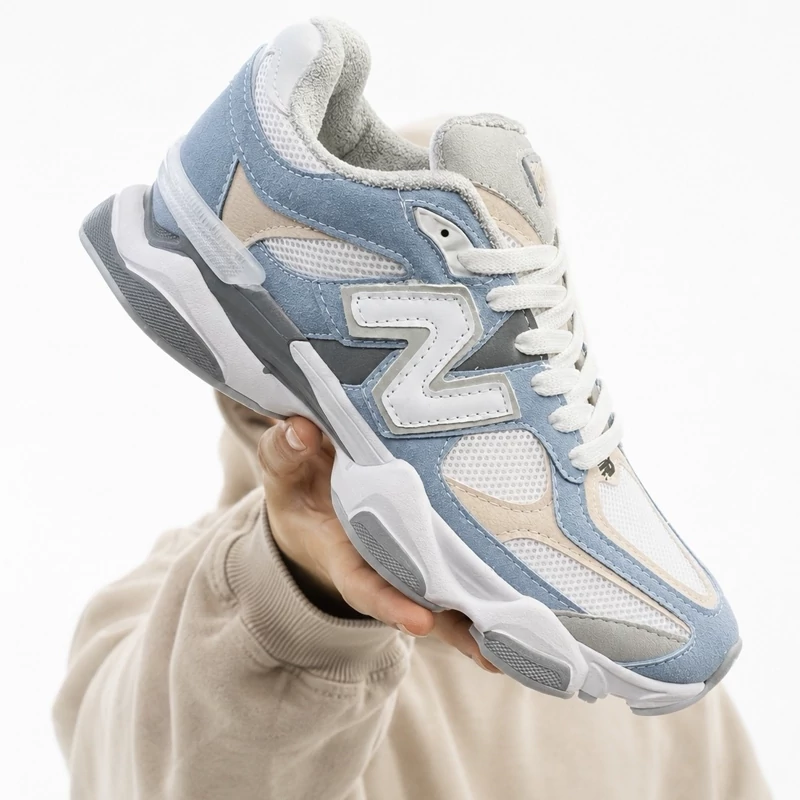 کفش کتانی مردانه نیوبالانس 9060 آبی سفید کرمی New Balance 9060