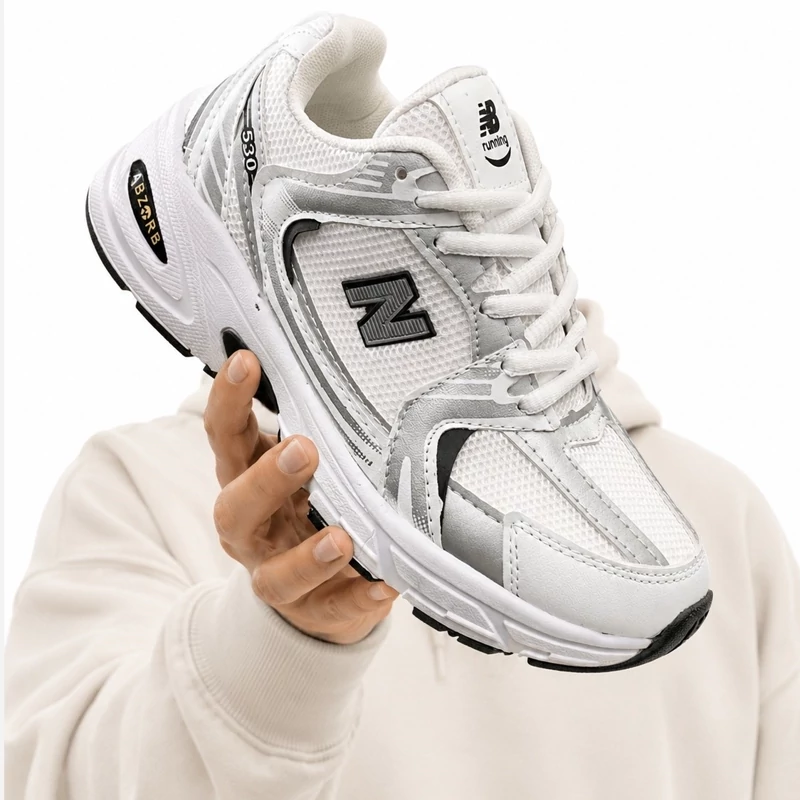کفش کتانی نیوبالانس 530 سفید نقره ای زنانه ‌و مردانه NEW BALANCE 530