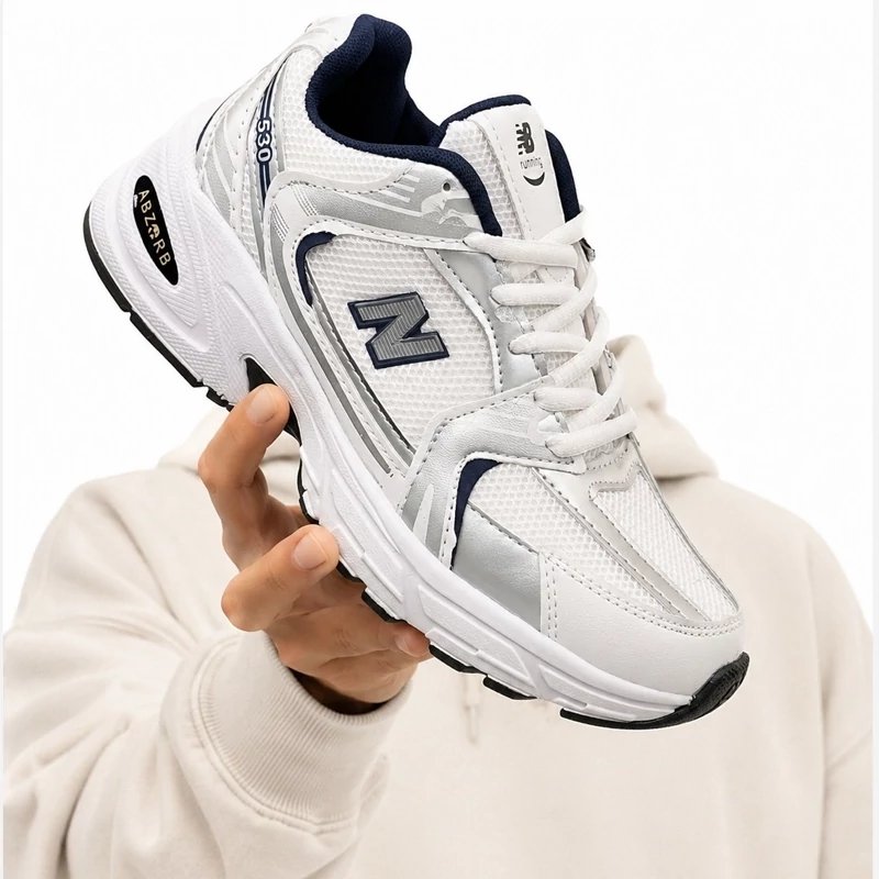 کفش کتانی زنانه و مردانه نیوبالانس 530 سفید سرمه ای NEW BALANCE 530