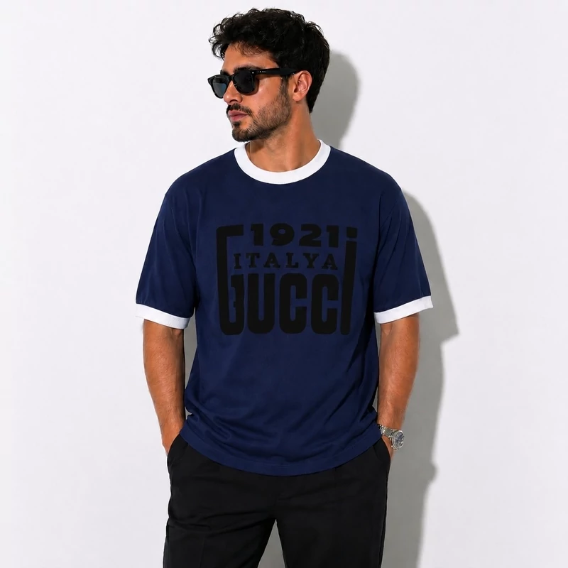 تیشرت مردانه سرمه ای 1921 ITALYA GUCCI
