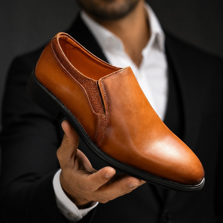 کفش رسمی مردانه چرم مدل Loafer کلاسیک قهوه ای عسلی