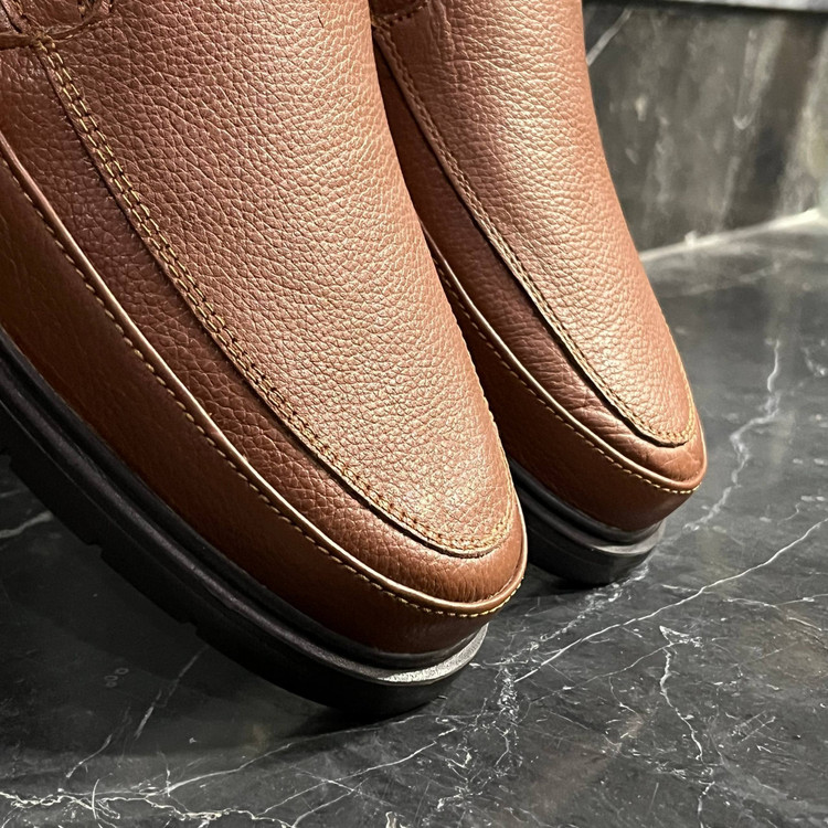 کفش راحتی مردانه سایز بزرگ چرم مدل Slip-On قهوه ای کلاسیک