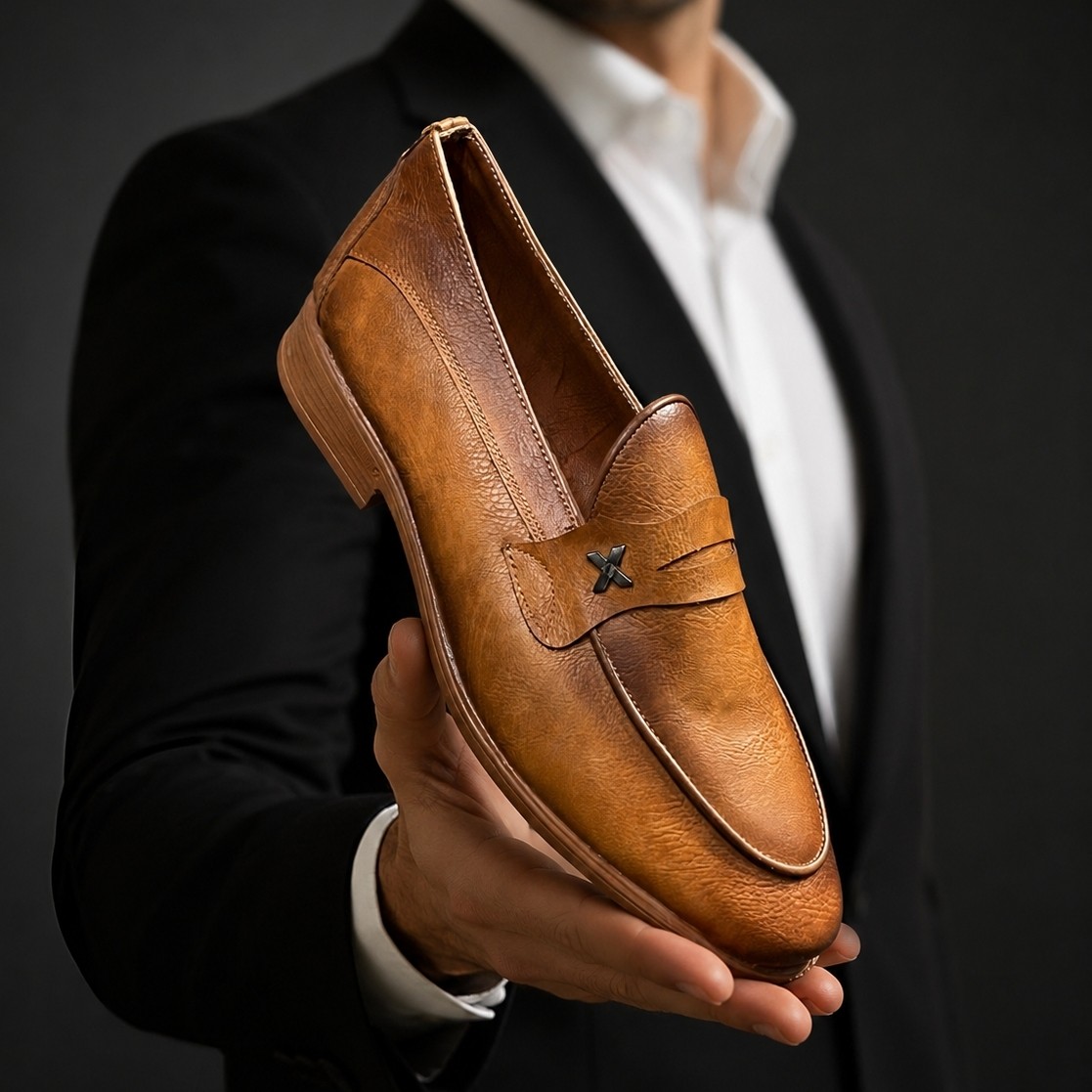 کفش کالج مردانه چرم مدل Penny Loafer قهوه ای عسلی