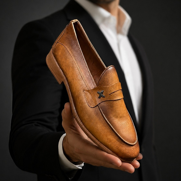 کفش کالج مردانه چرم مدل Penny Loafer قهوه ای عسلی