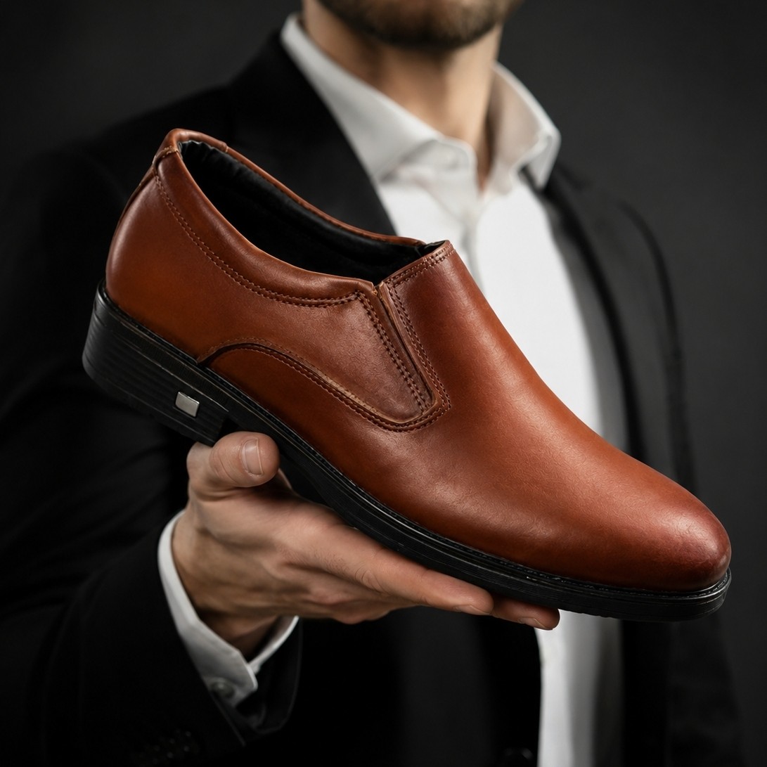 کفش راحتی مردانه چرم مدل Slip-On کلاسیک - قهوه ای تیره