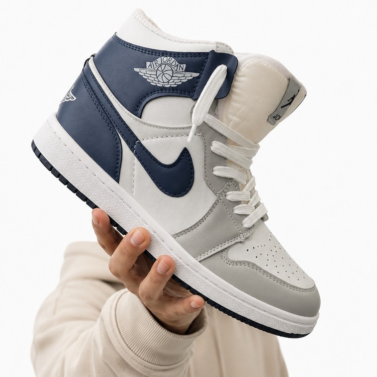 کفش کتانی مردانه نایک جردن 1 ساقدار طوسی آبی Nike Jordan 1