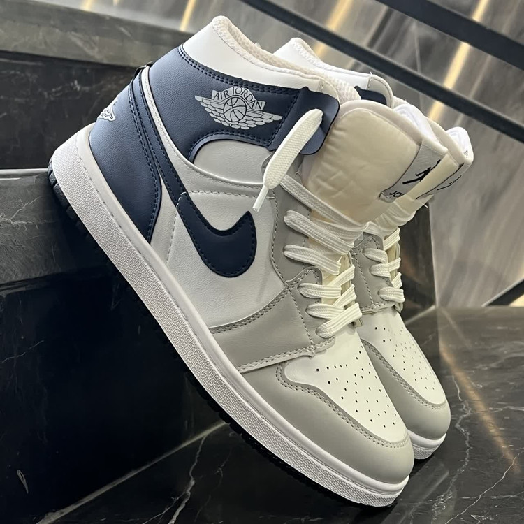 کفش کتانی مردانه نایک جردن 1 ساقدار طوسی آبی Nike Jordan 1