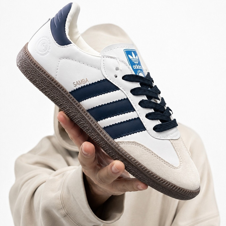 کفش کتانی سامبا زنانه سفید سرمه ای Adidas Samba