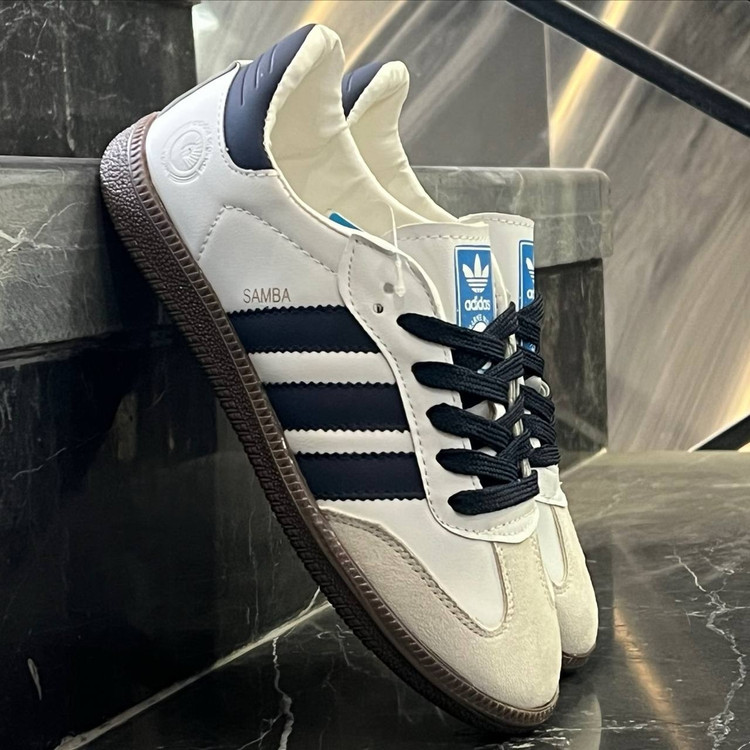 کفش کتانی سامبا زنانه سفید سرمه ای Adidas Samba