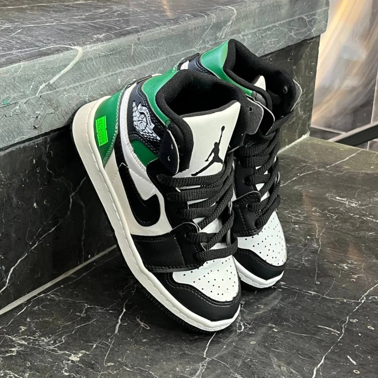 کفش کتانی بچگانه نایک جردن 1 ساقدار سفید مشکی سبز Nike Jordan 1